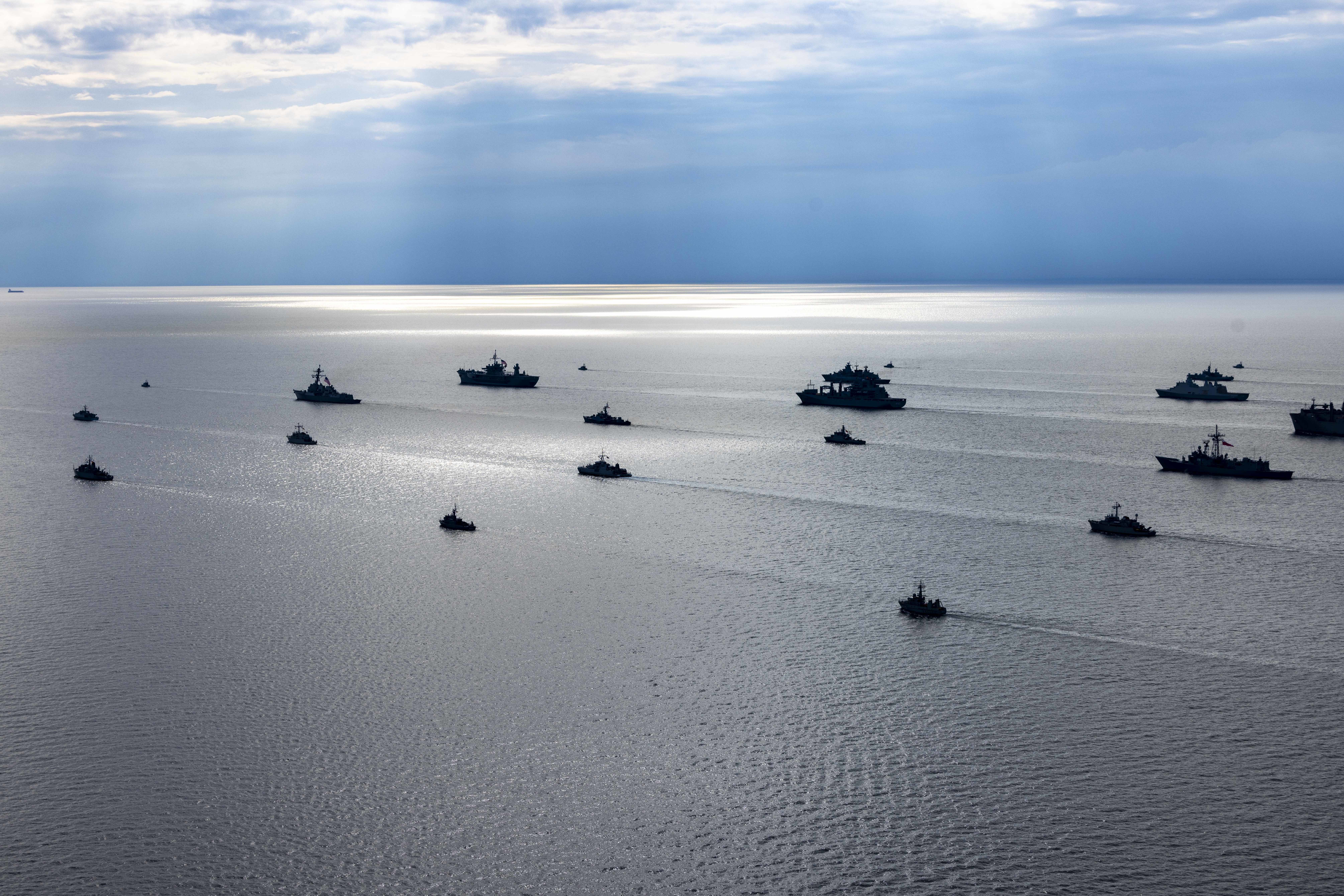 U.S. Navy and NATO Allied ships participate in steam formation during exercise Baltic Operations 2025 in Baltic Sea, June 5, 2025 (U.S. Marine Corps/John Allen)